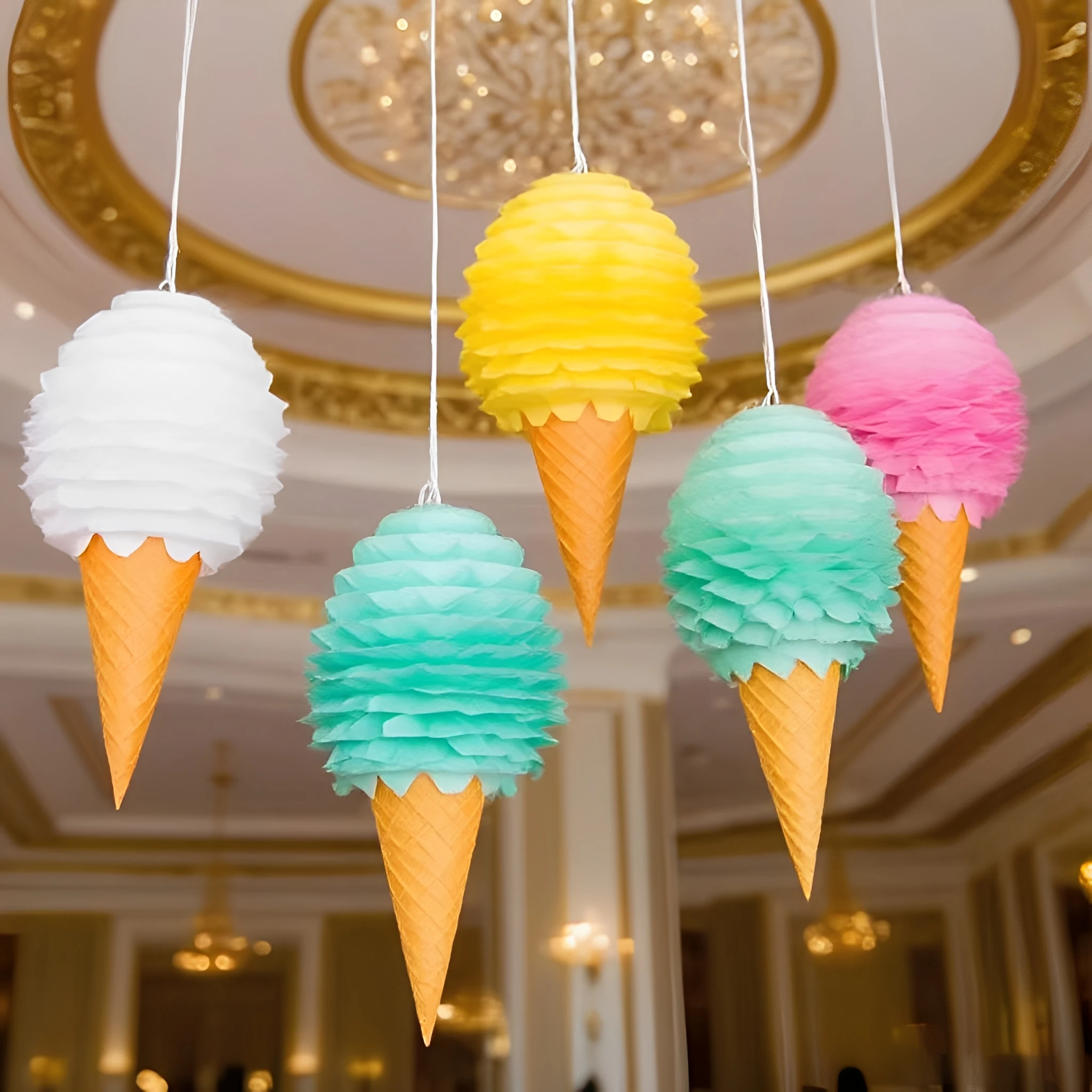 Macaron Farbe Eis Form Waben Papier Kugeln Geburtstag Party Shop Eröffnungsfeier Szene Layout Hängende Dekoration