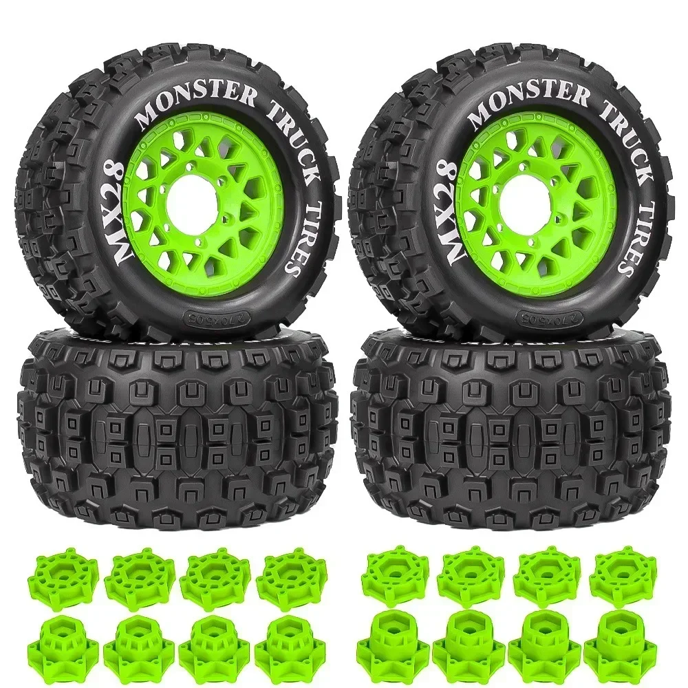 4pcs 128mm 1/10 Monster Stunt Truck Tire 12mm and 14mm Hex for TRXS MAXX ARRMA Granite KRATON Outcast Tamiya Losi Redcat 2