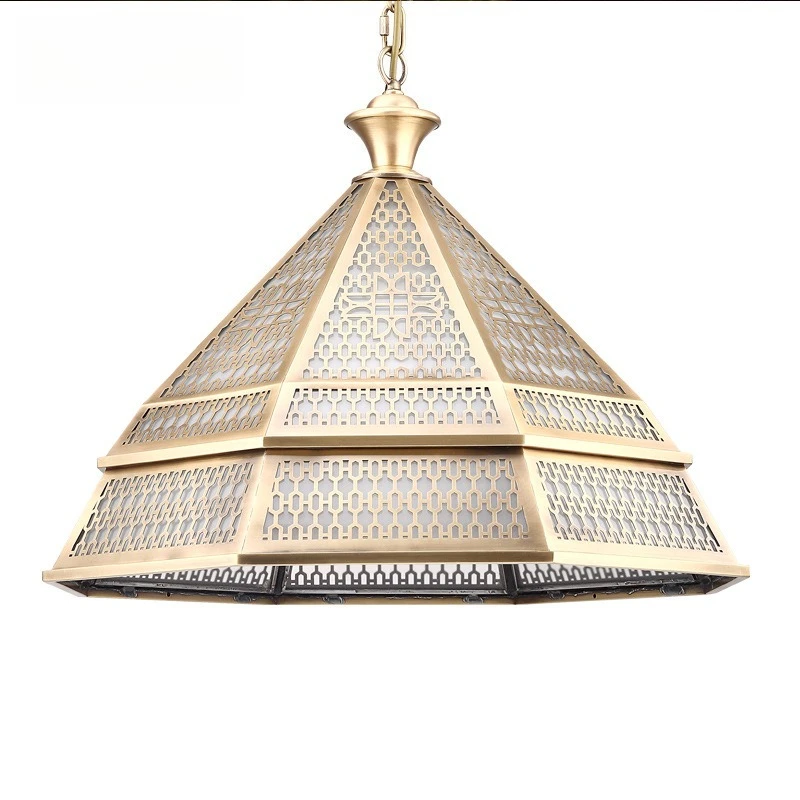 

American country chandelier copper single head glass restaurant chandelier retro pure copper solder lamp aisle lamp corridor
