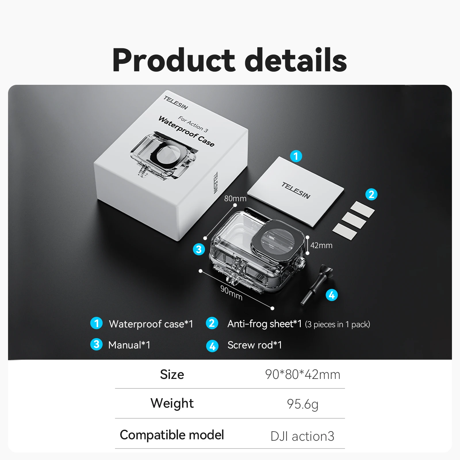 Telesin 45M Waterdichte Behuizing Voor Dji Action 4 Warmte Zinken Onderwater Case Hoge Sterkte Beschermer Cover Voor Actie 4