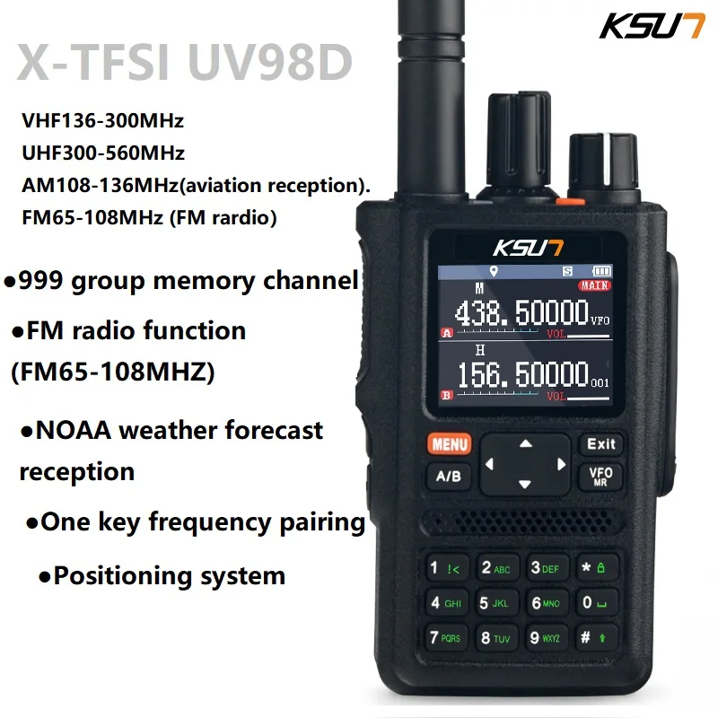 KSUT  HAM Radio Long Range Walkie Talkie Professional Portable Air Band Full Band FM AM NOAA Mobile Radio Rechargeable UV98D