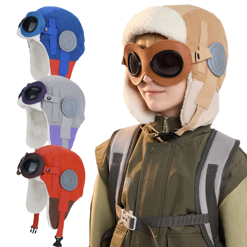 

Детская зимняя шапка для катания на лыжах, съемные очки, утепленные детские шапки-авиаторы для девочек и мальчиков, детская шапка с флисовой подкладкой, От 4 до 10 лет