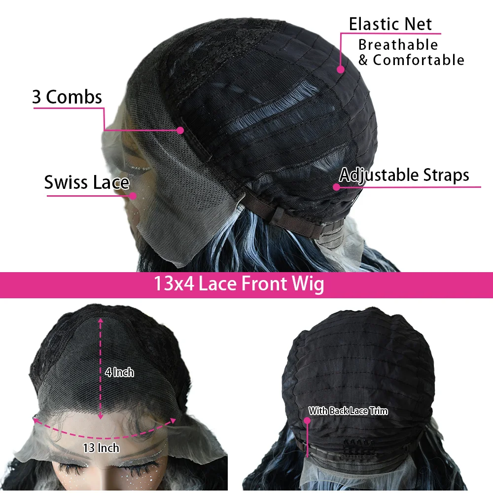 Pink Brown 13x4 Long Curly Lace Front Wigs Glueless Synthetic Lace Front Wig For Women Loose Wave Wig Cosplay Party