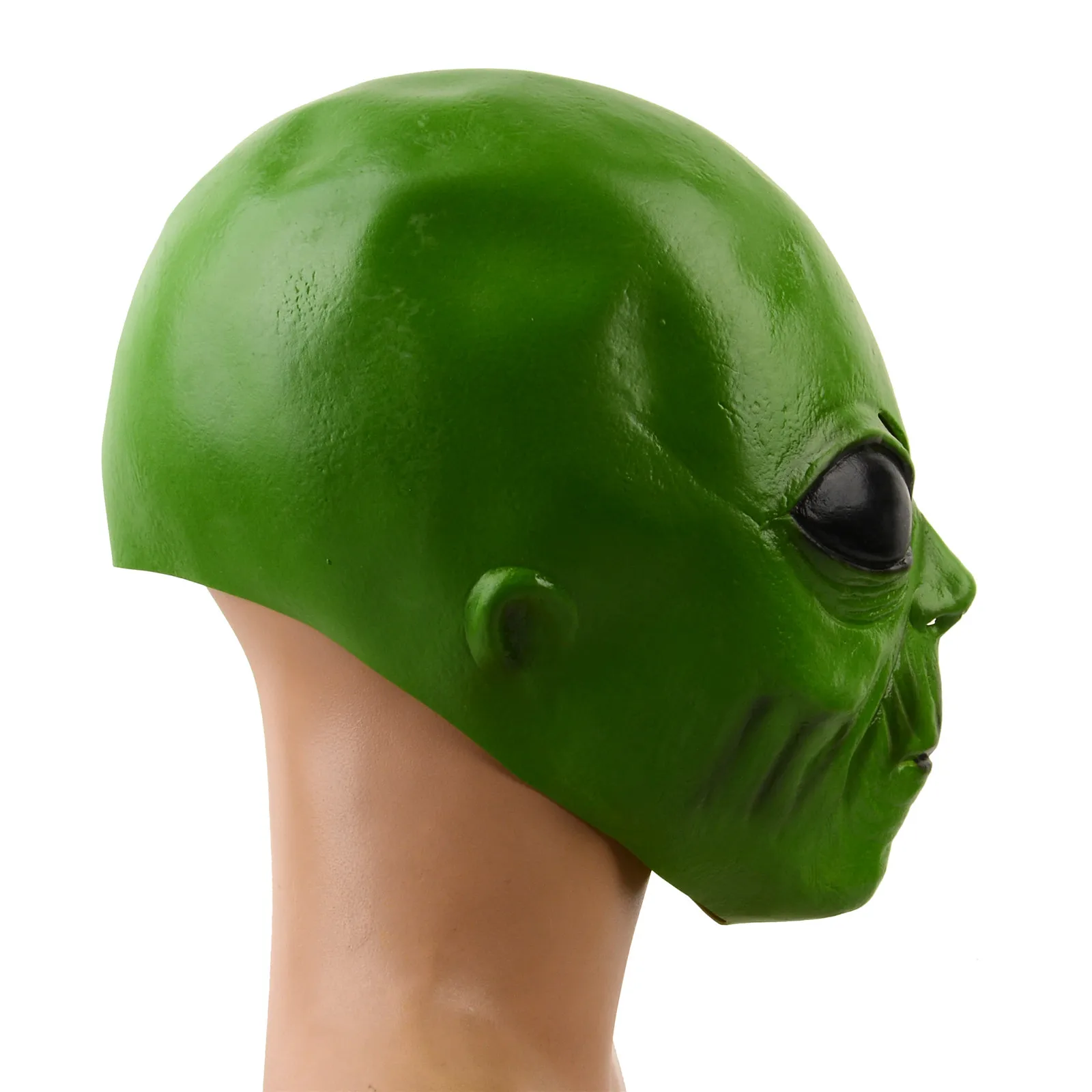 1pc realistic latex green alien head mask, Halloween, Christmas holiday decorations, bar shows, rave party performance costume a