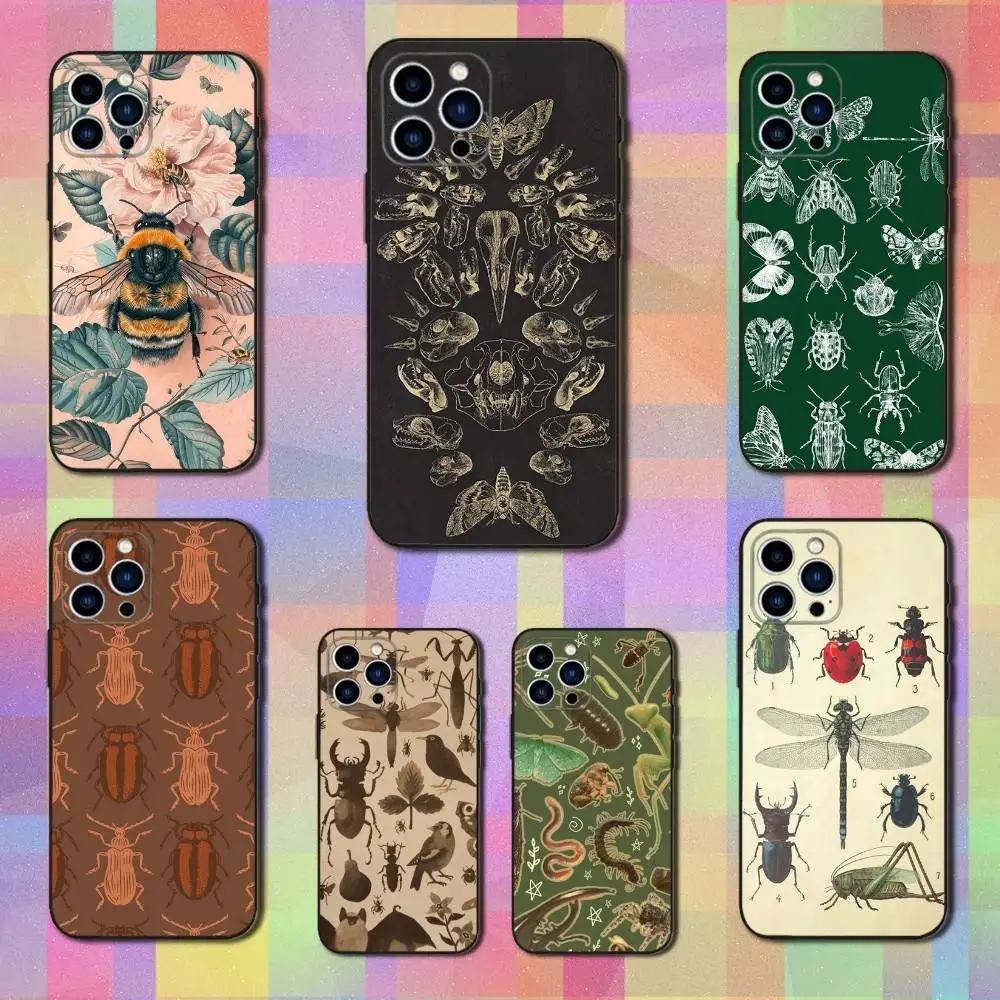 

Biology Art Bugs And Insects For iPhone 12,16,11,14,15,17,13,X,Mini,SE,Max,8,7,XR,XS,Plus,Pro,Soft Silicone Black Case