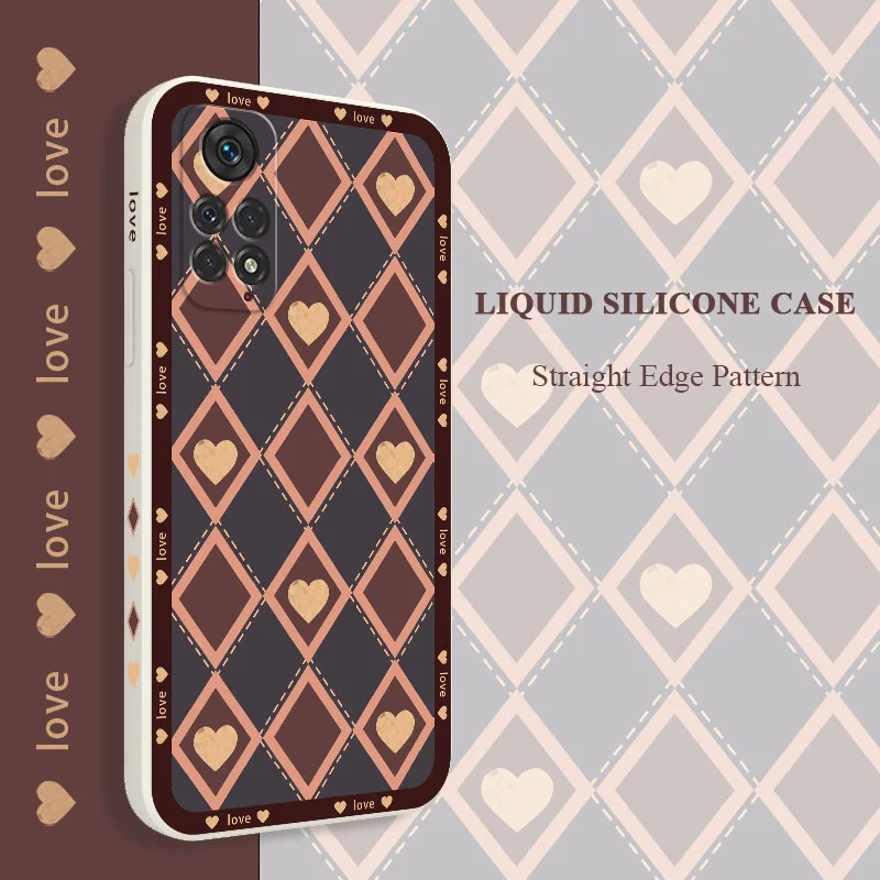 

Creative Plaid Love Phone Case For Xiaomi Redmi Note 13 12 12S 11 11S 10 10S 9 9S Pro Plus 4G 5G Liquid Silicone Cover