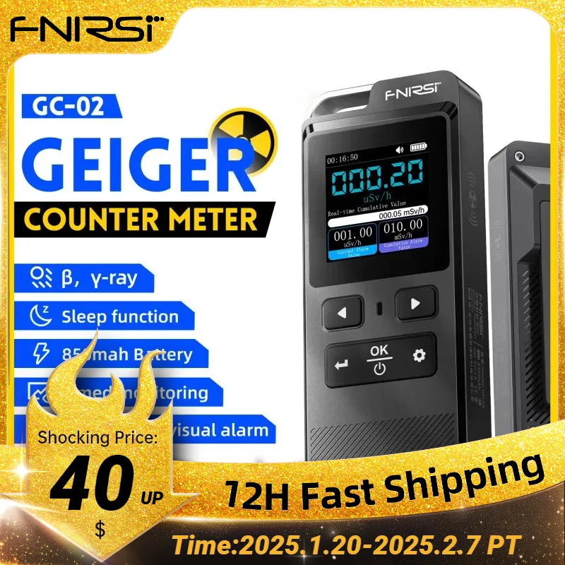 FNIRSI GC-02 Geiger Counter Nuclear Radiation Detector Personal Dosimeter X-ray γ-ray Radioactivity Tester Marble Detector