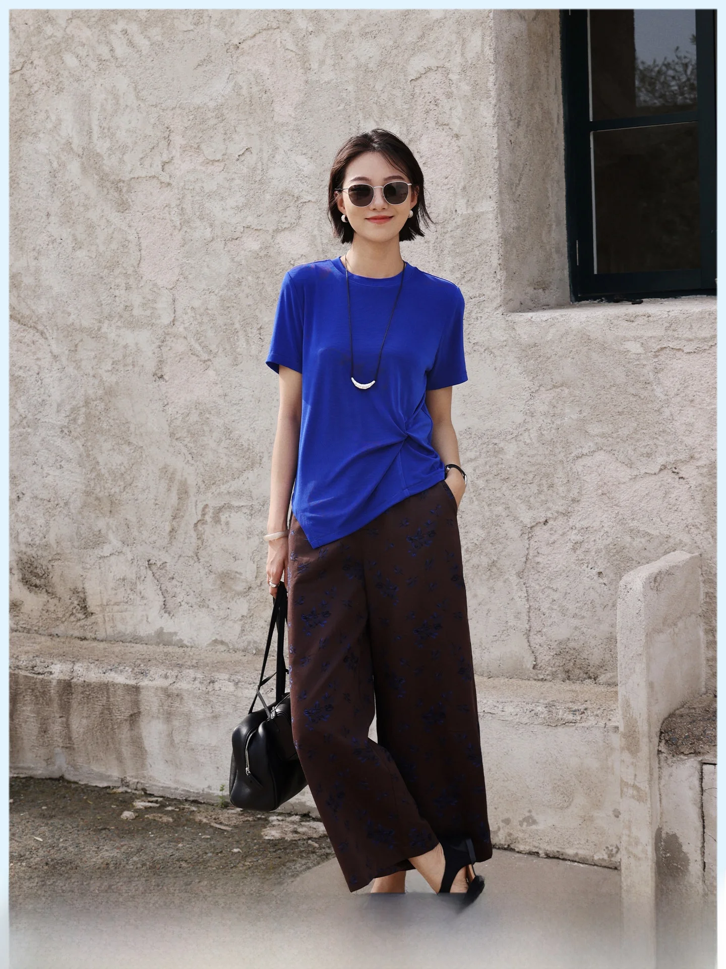 

Slim Fit Women's T-Shirt Knot Short Sleeve Summer New Style Versatile Acetate Fiber round Neck Casual Top for Ladies
