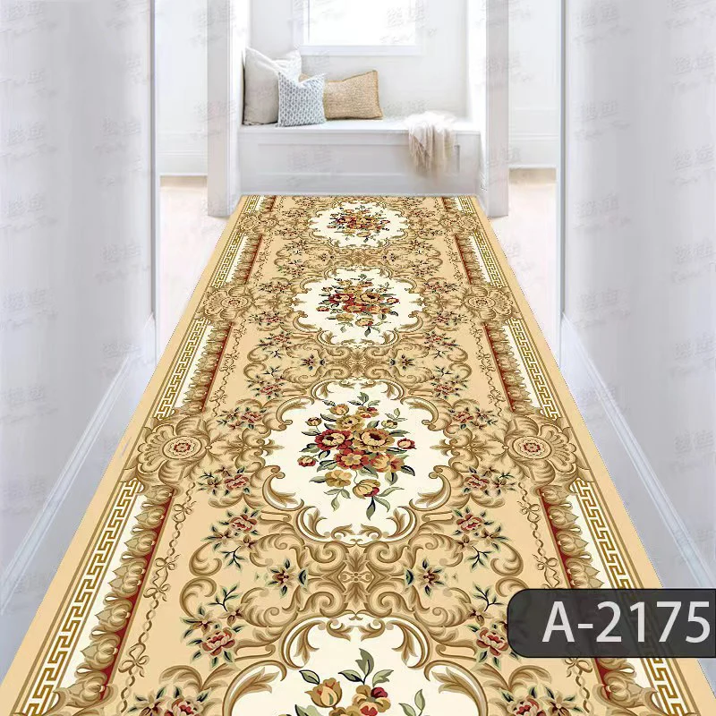 Luxury Gold Green Long Corridor Carpet Hall Runner Decor Non-slip Washable Stairway Rugs European Aisle Floor Mat Customizable ﻿