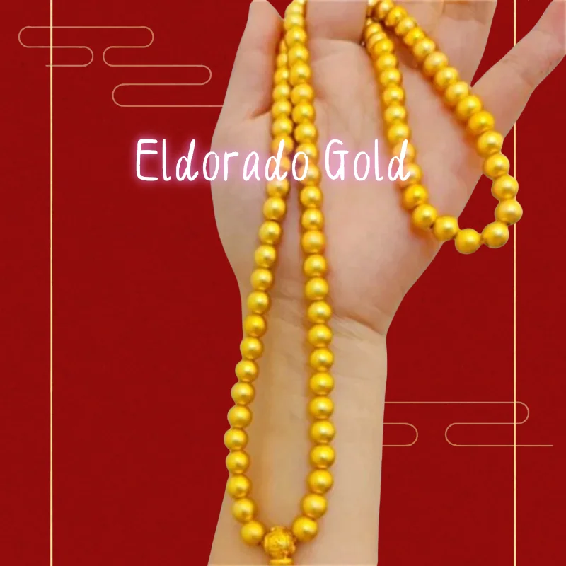

New product 18K gold AU750 6mm round bead necklace with six character mantra,suitable for couples and both men and women to wear