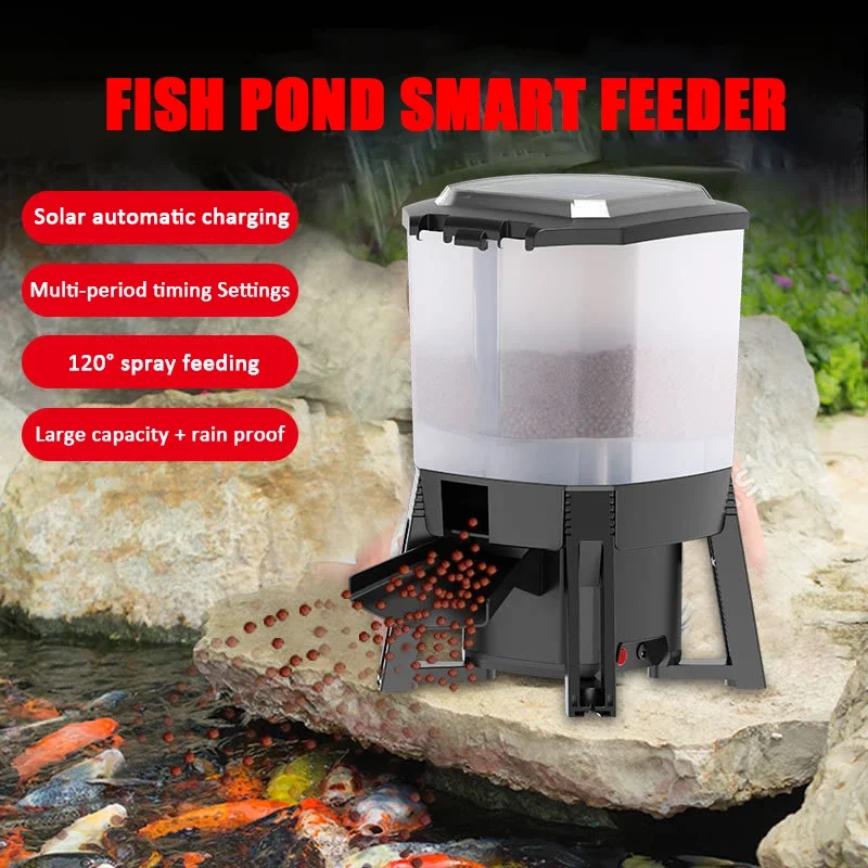 

Fish Pond Automatic Feeder Intelligent Solar Powered Timed Feeding Indoor and Outdoor Large-Area High-Capacity Fish Feeder