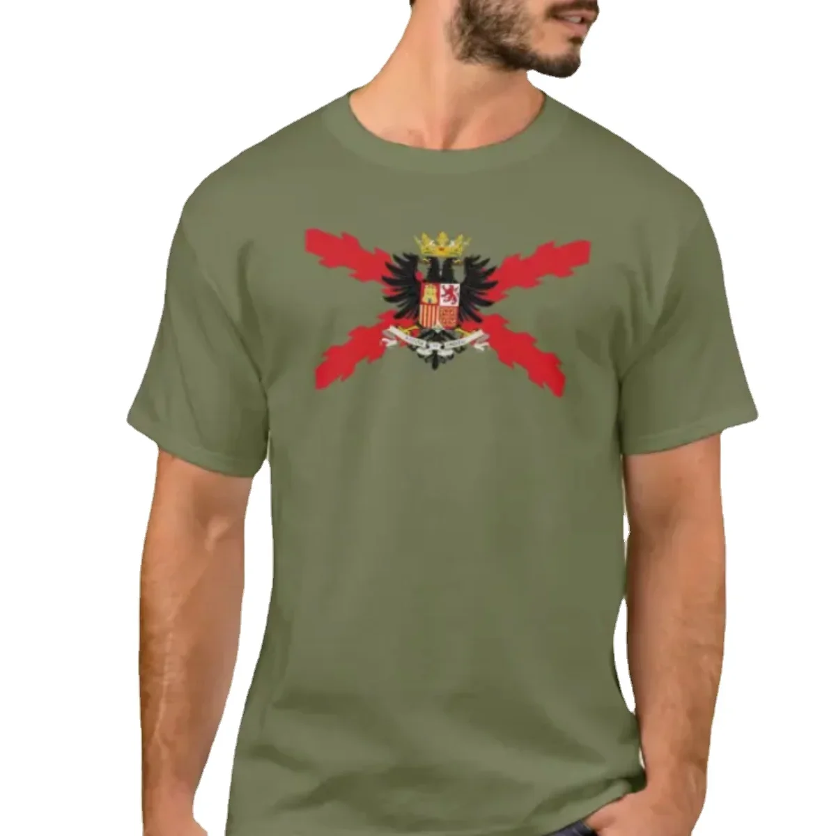 Cotton Short Sleeve O-Neck Mens T Shirt New DOUBLE-HEADED EAGLE THIRD, THIRD, SPANISH,CROSS SAN ANDRES, BURGUNDY CROSS T-Shirt.