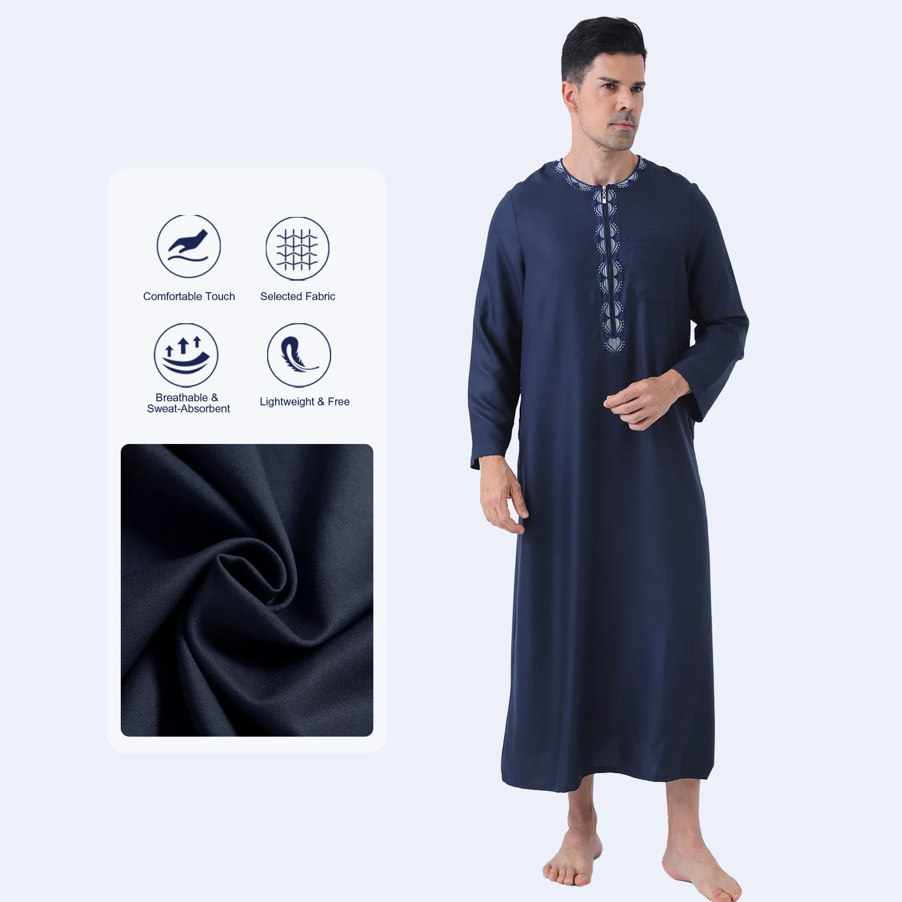 

Eid Djellaba Muslim Men Robe Embroidery Zipper Jubba Thobe Dress Saudi Arabic Thoub Islam Clothing Daffah Dishdasha Kaftan Abaya