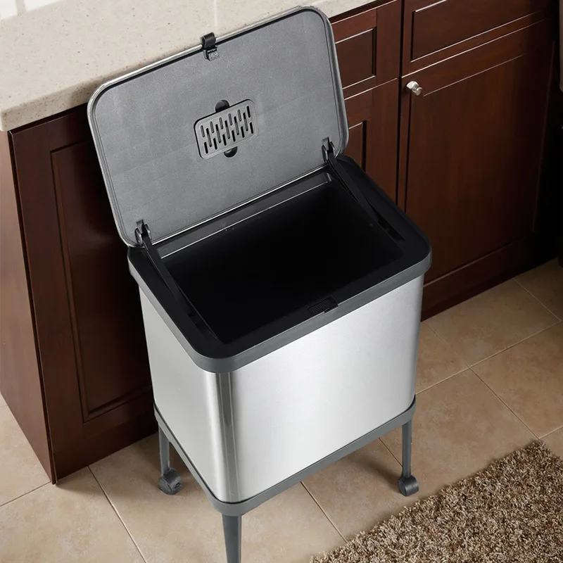 Household Trash Can Large Capacity Trash Bin Kitchen Removable Kitchen Food Waste Container Separate Touch Less Litter Bins