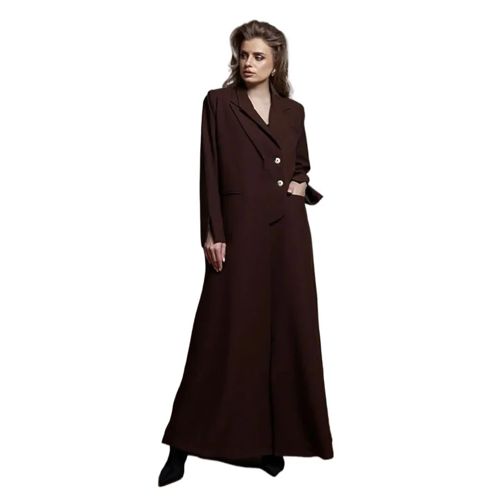 Luxury Abaya Women Long Jacket Single Breasted Female Daily Coat Formal Ankle Length Dress Jaqueta Feminina