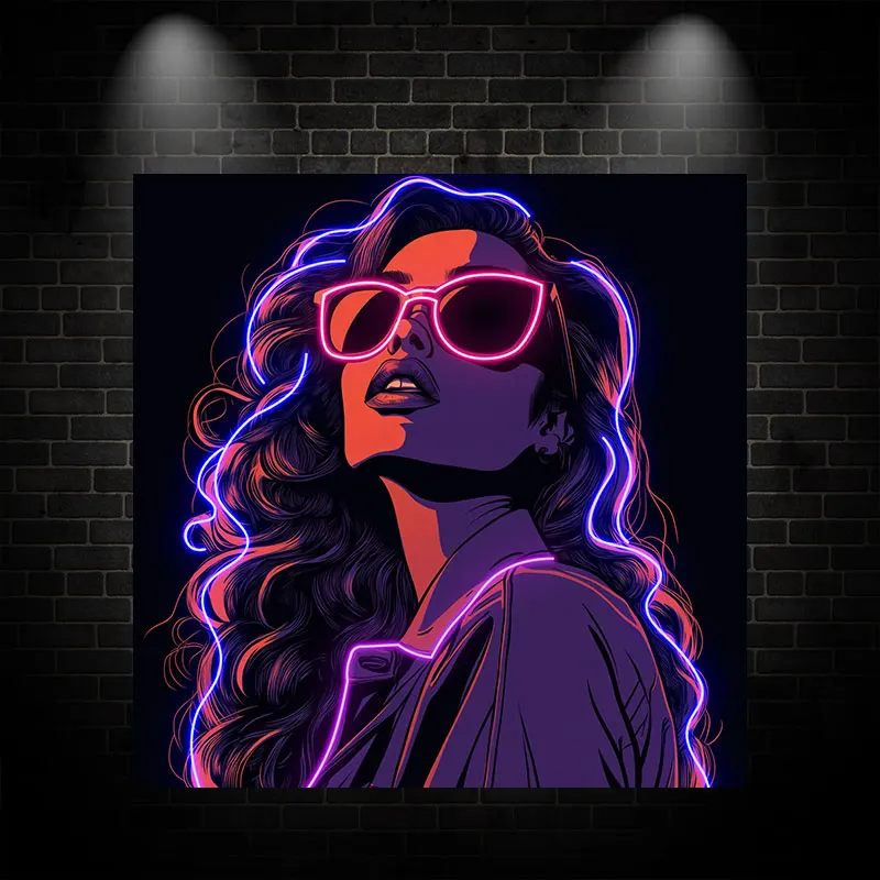 Cool Beauty Wearing Sunglasses Purple Custom LED Neon Sign