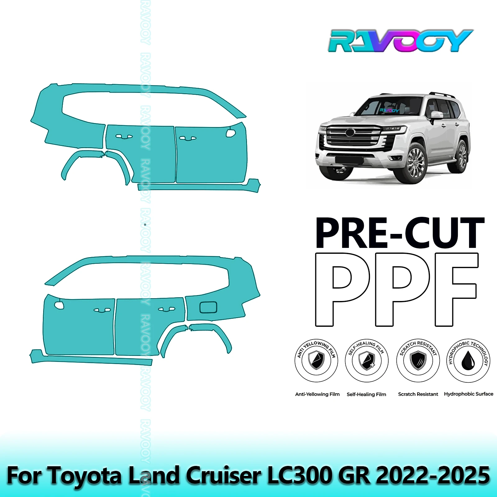 لتويوتا لاند كروزر LC300 GR 2022-2025 8.5mil واضح ماتي قبل قطع باب PPF ومجموعة عمود A/B مجموعة طبقة حماية الطلاء من البولي يوريثان