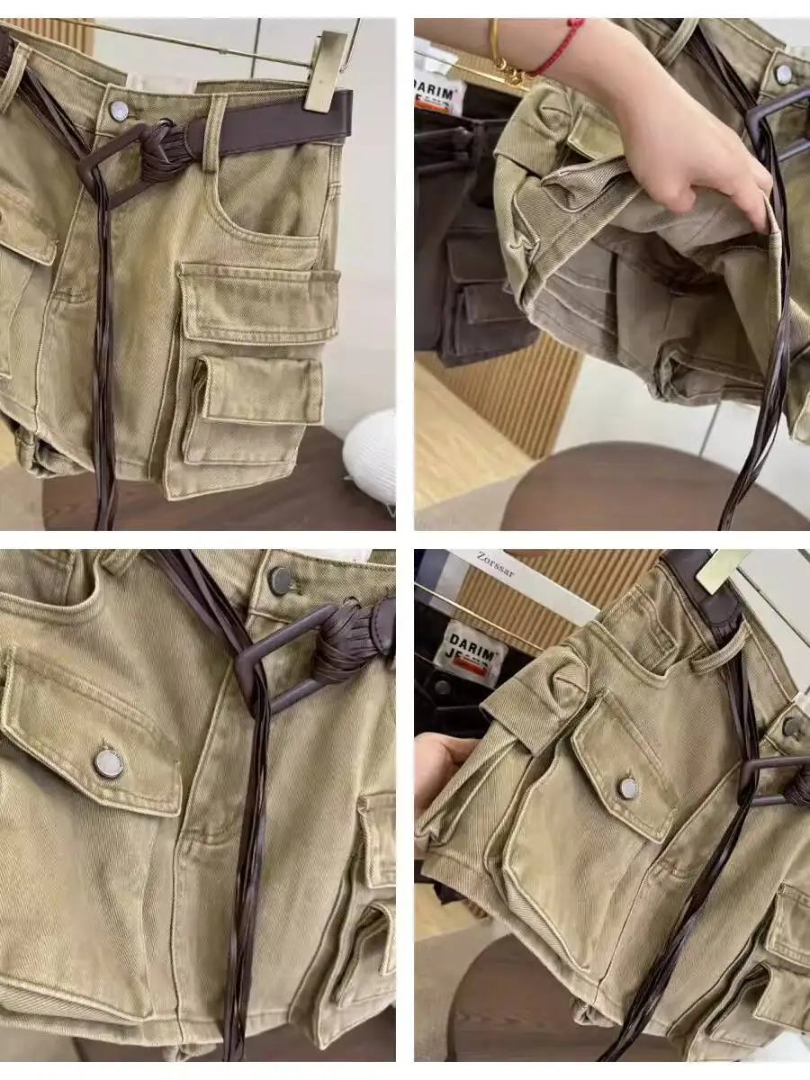 

2026 Summer Fashion Cargo Denim Skirt For Women Trendy Multi Pocket Design High Waist Casual Mini Skirt Y2K Streetwear Stylish