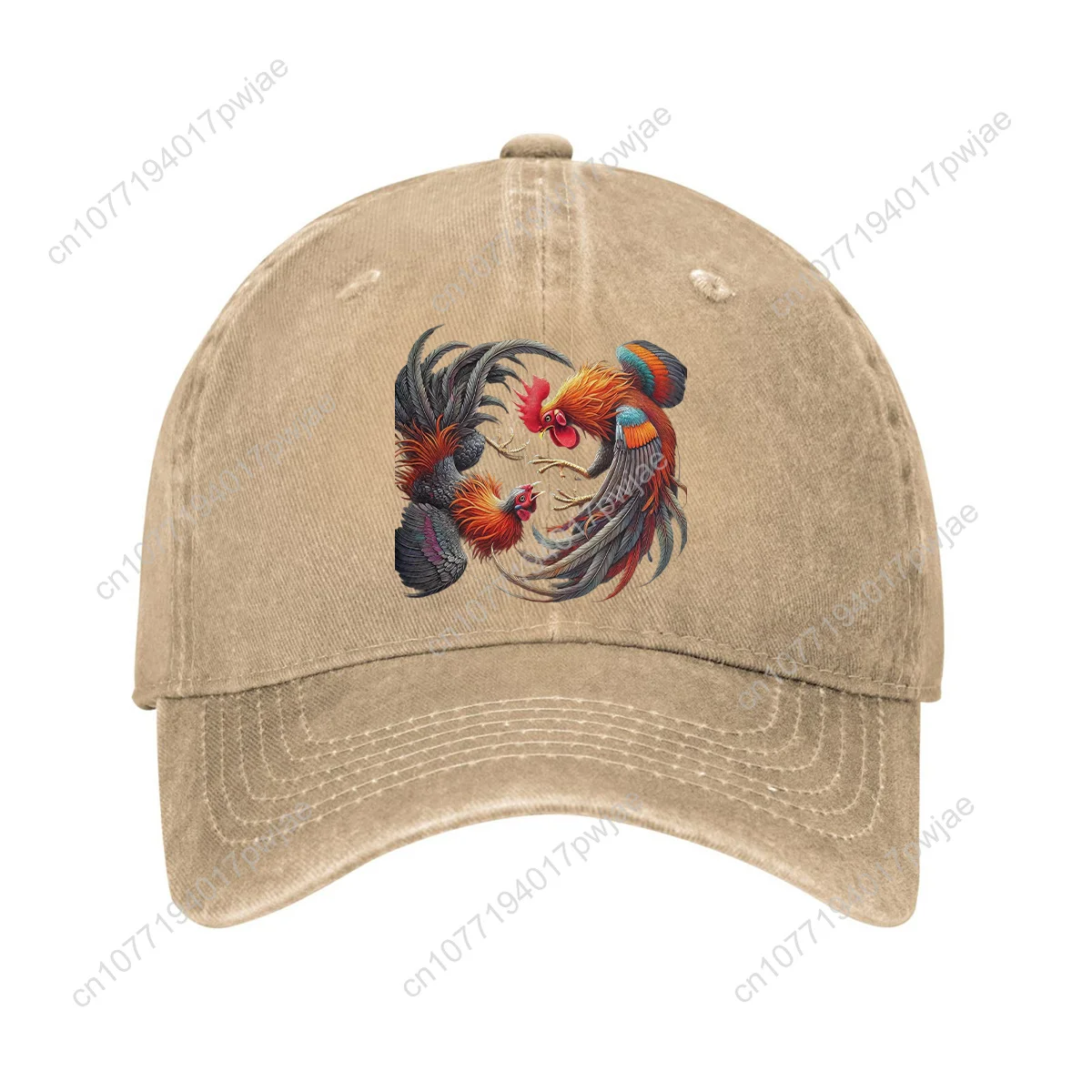 Adjustable Lightweight Cotton Denim Baseball Cap with Vibrant Rooster Fight Fantasy Print - Curved Brim Dad Hat for Outdoor, Men