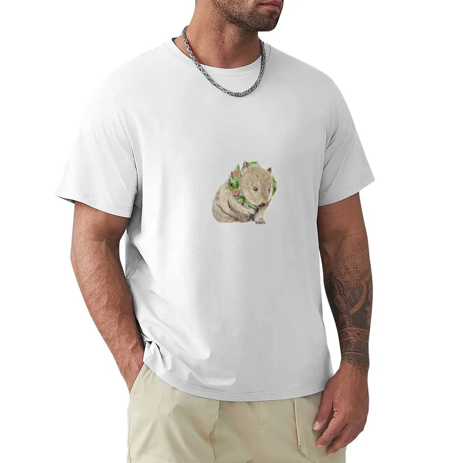 Wombat in a Wreath T-Shirt blacks quick-drying Short sleeve tee sports fans t shirts for men