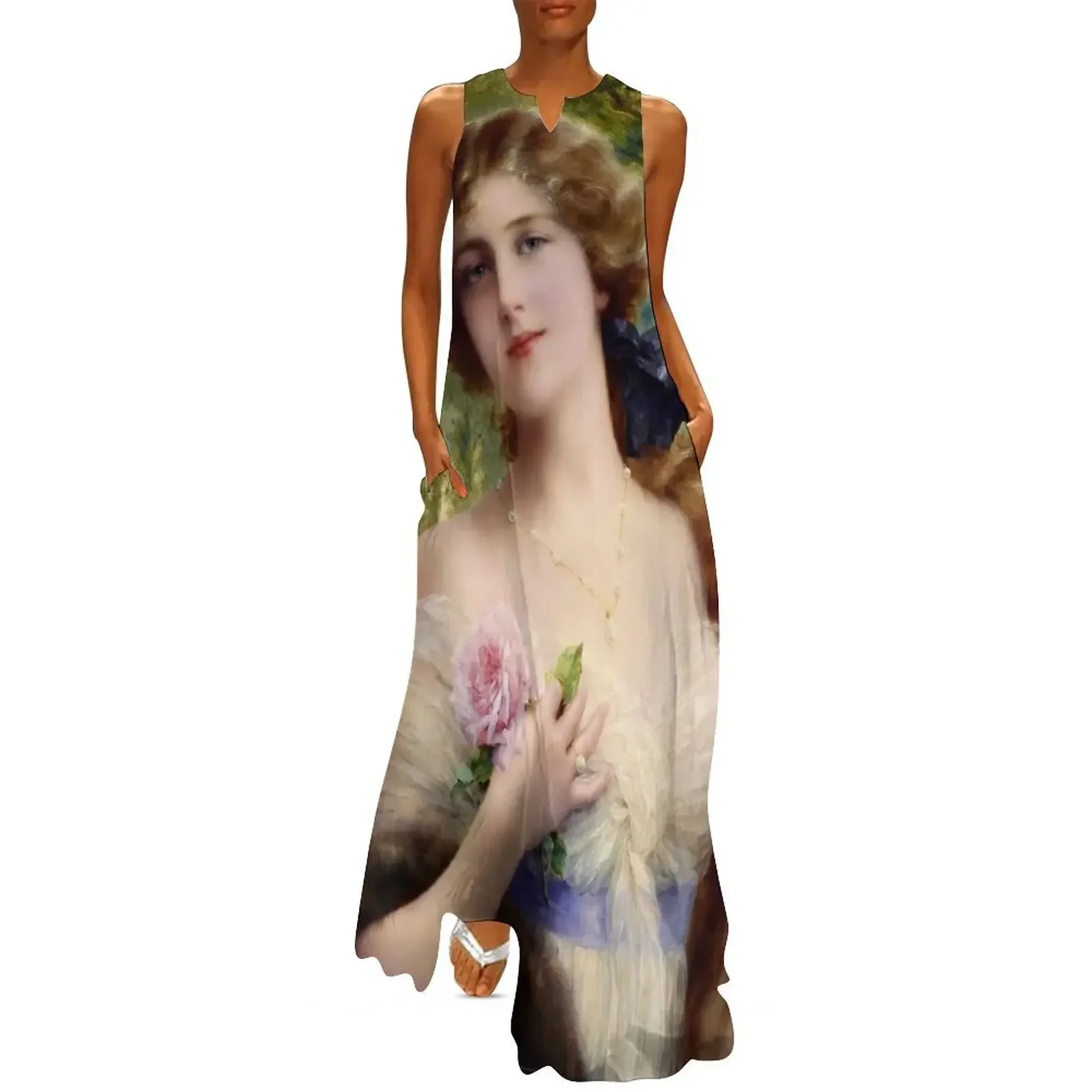 

The Young Lady With A Rose by Emile Vernon Wall Decor Xzendor7 Old Masters Art Reproductions Long Dress