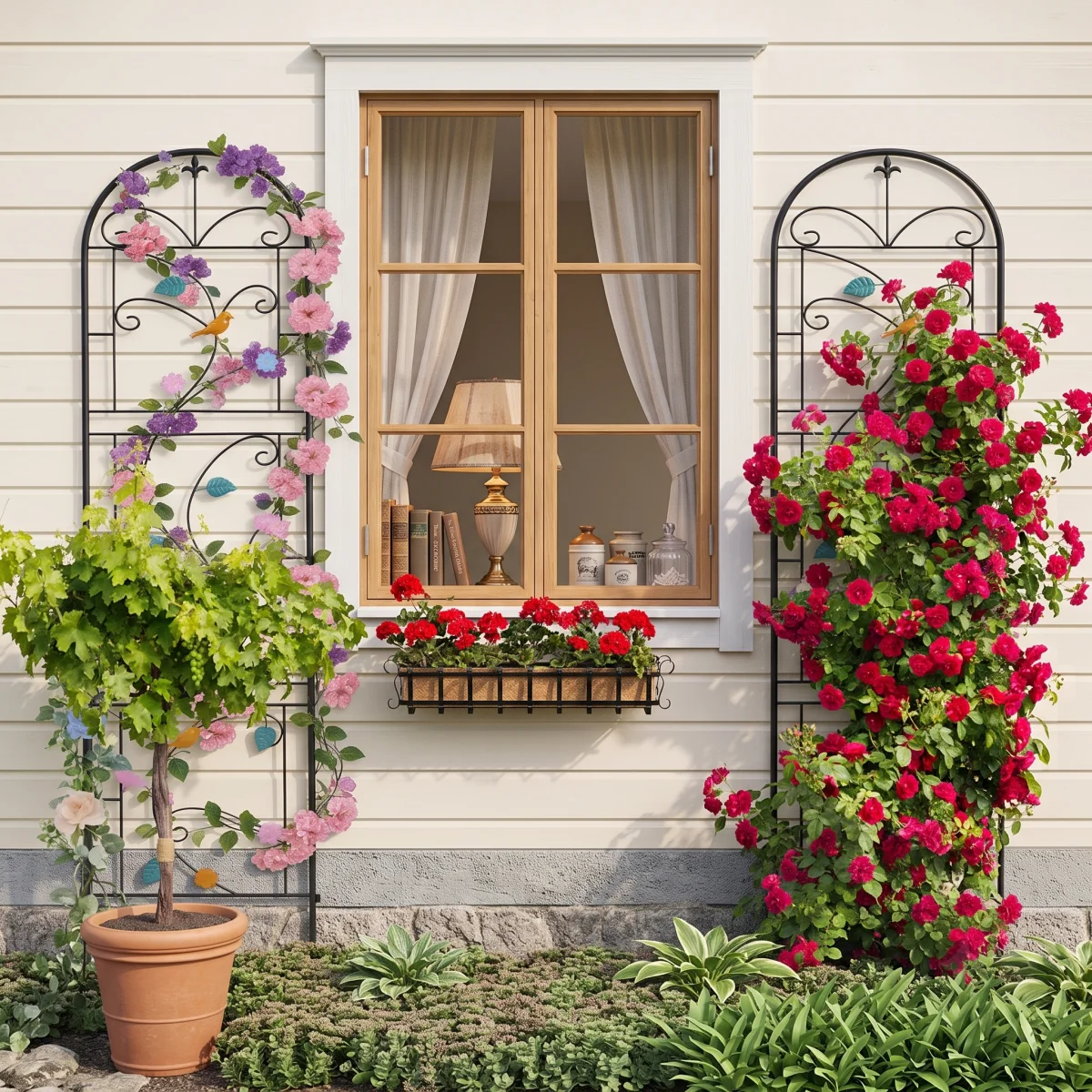 Metal Garden Trellis 2 Pack Tall Metal Garden Trellis Support Trellis Fence Decorated with Vibrant Birds Flowers for Climbing Plants, Landscaping Trellis for Outdoor Patio