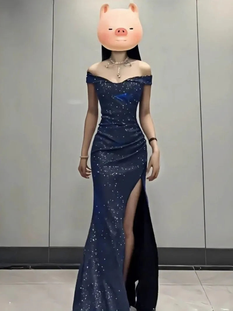 الأزرق مثير بوستير الدكتور الكبار عيد ميلاد الاسمية ثوب مساء ort Sve عالية الخصر سليم صالح البوليستر طويل الدكتور للارتداء اليومي