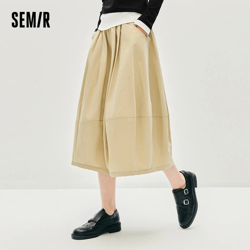 Semir Skirt Women's Solid Textured A-Line High Waist – Casual Long With Elastic Band Woman Clothing