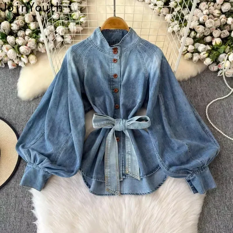 Harajuku Y2k Blouses for Women's Bandage Bow Tunic Shirts 2024 Camisas De Mujer Stand Neck Casual Fashion Korean Vintage Tops