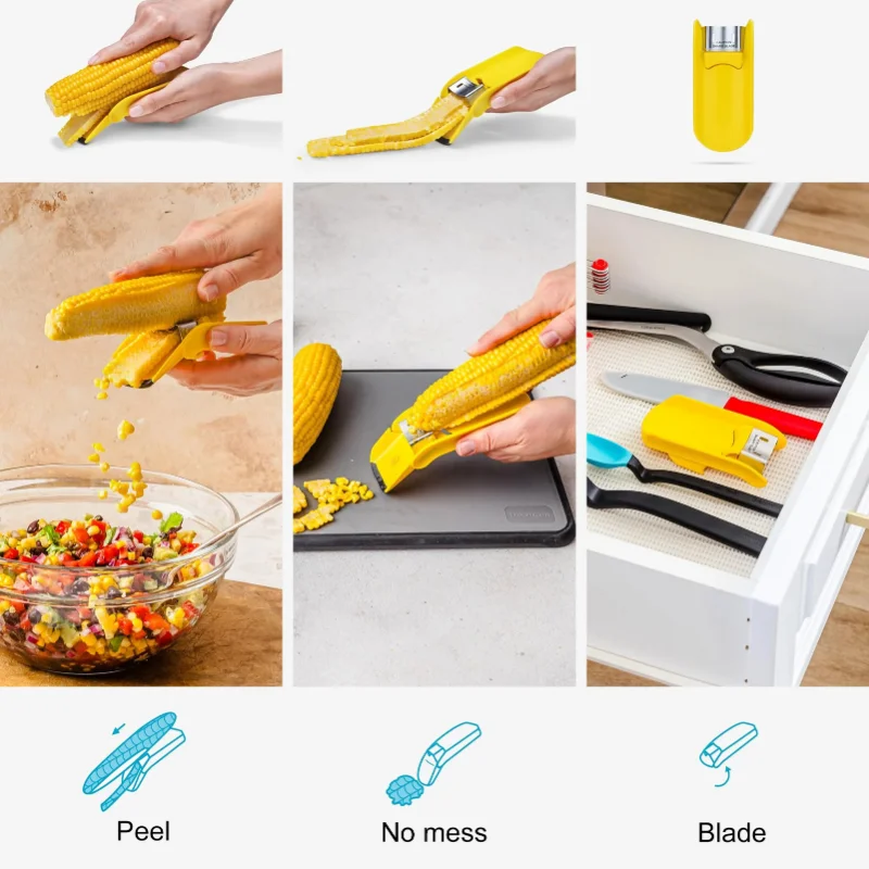 Hot sale Multi-function Portable Stainless Steel Corn Cob Stripper Kitchen Universal Gadget All-in-One Corn cob peeler & Cutter