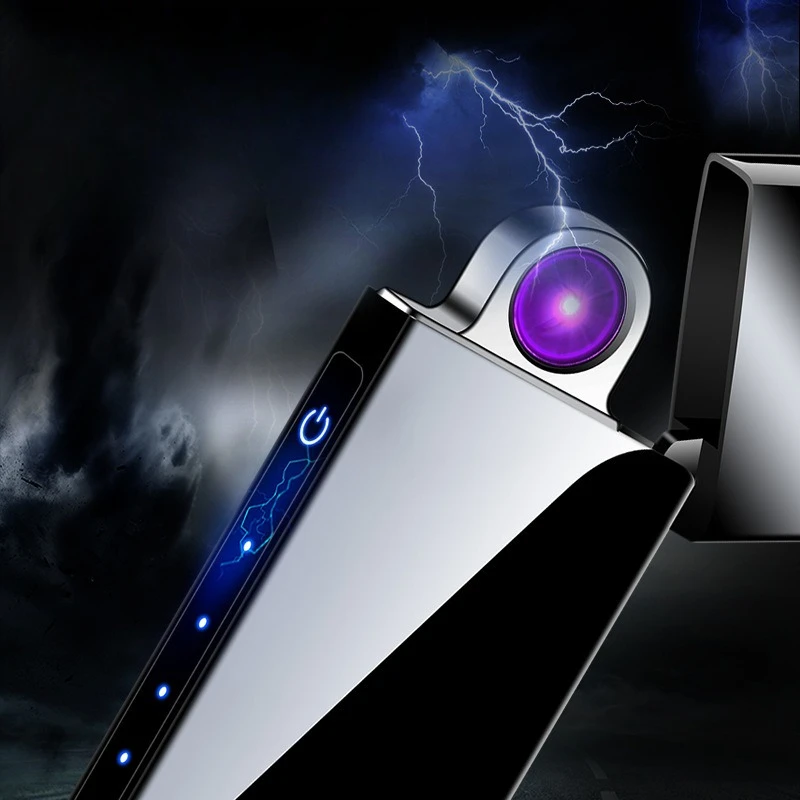 Creative New Gift Rotating Flame USB Charging Lighter Fingerprint Sensing Windproof Arc Lighter Wholesale  Smoking Accessories view 3