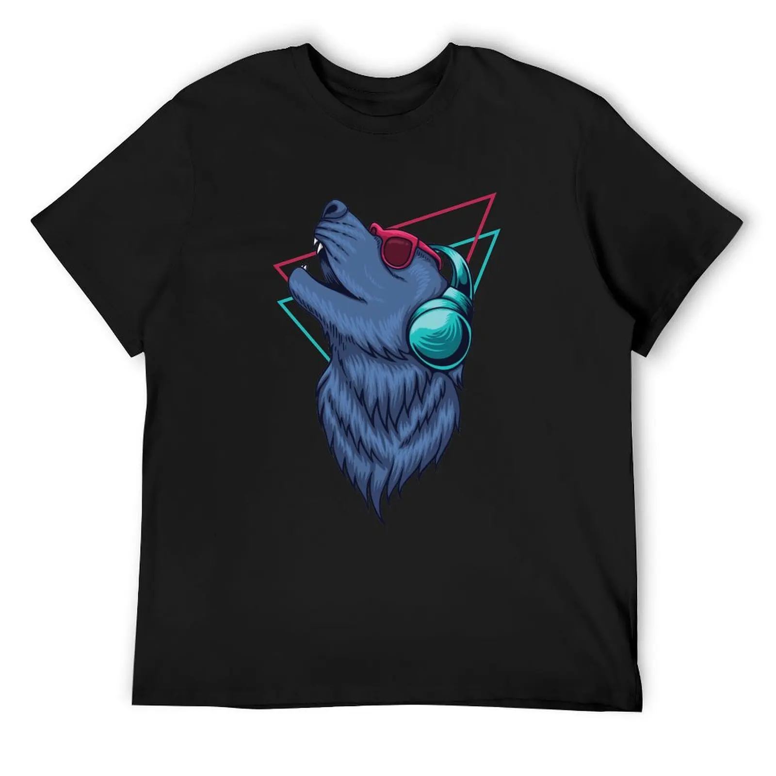 

Illustration Wolf Headphones T-Shirt oversized graphic tee summer top black t shirts for men