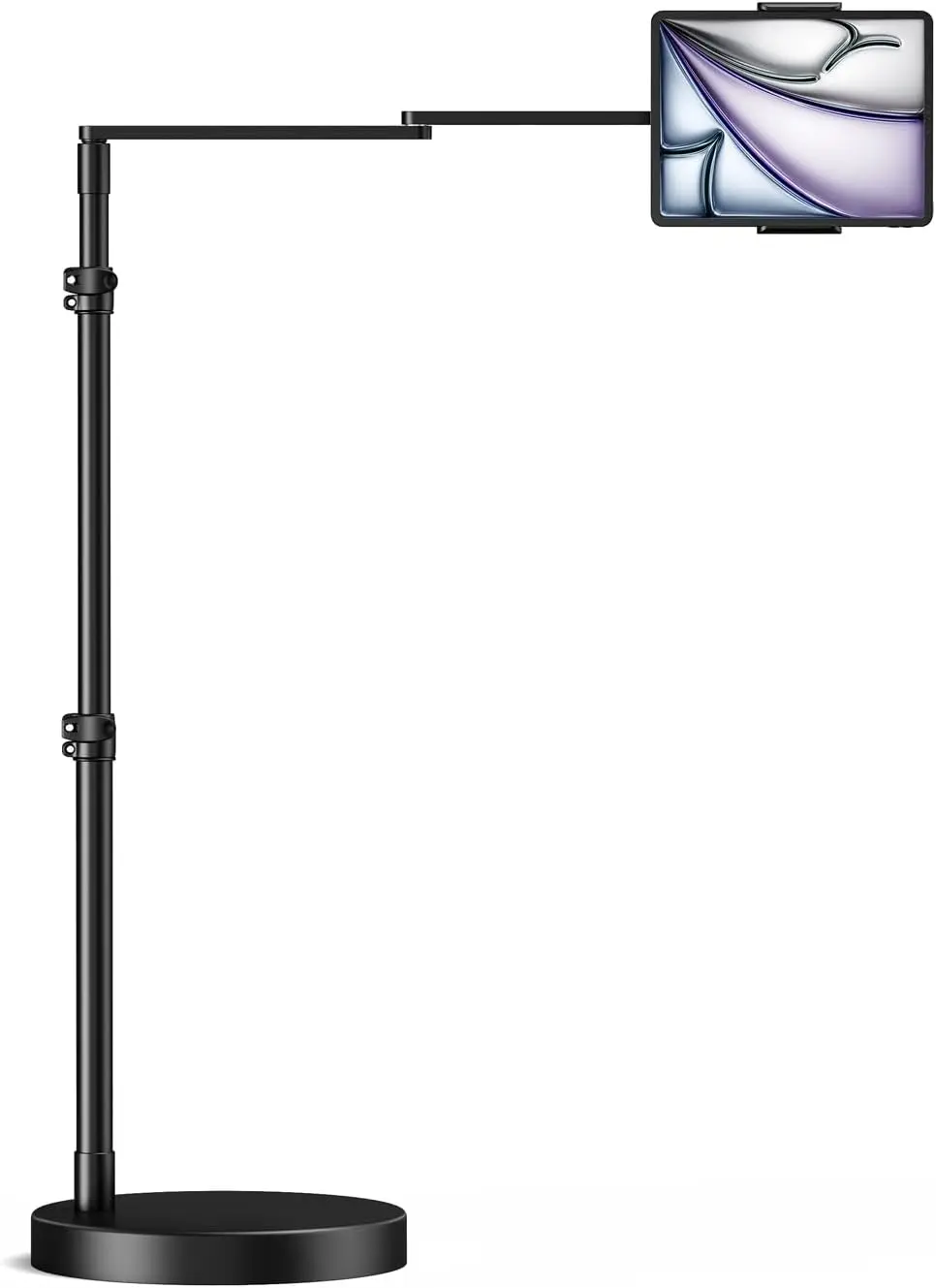 Adjustable Tablet Floor Stand with Heavy Duty Base, 24in Long Arm for Bed Recliner Sofa, Compatible with iPad Mini Air Pro 13/12.9 and 4.7-13in Devices