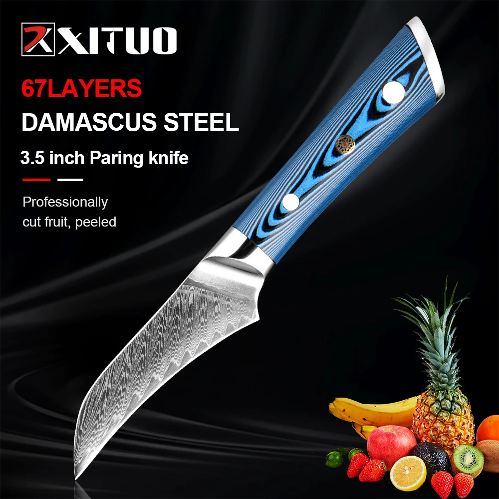 

3.5 Inch Utility Paring Knife XITUO Chef Knife Damascus Stainless Steel VG10 Pro Razor Sharp Blade Kitchen Cutting Fruit Knife