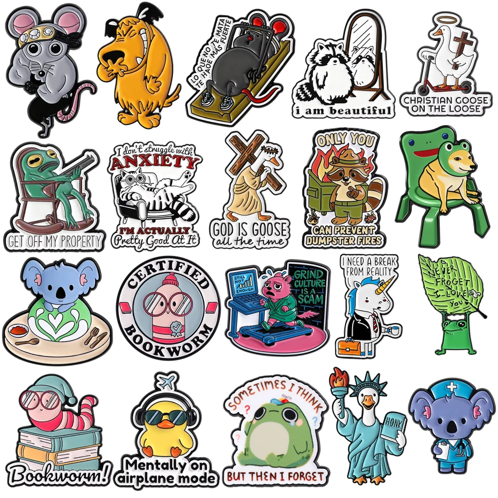 

Cartoon Cross Goose Enamel Brooch Frog Pin Muscular Mouse Doctor Koala Unicorn Bookworm Raccoon Cute Animal Badge Jewelry Gift