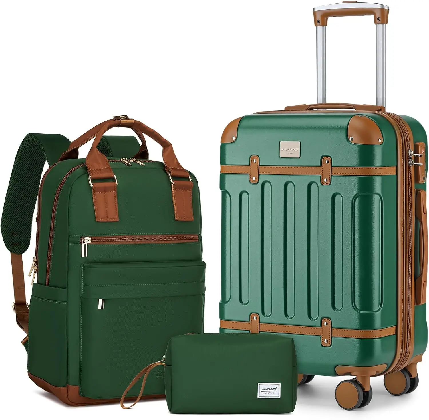 

3-Piece Expandable Carry-On Luggage Set with TSA Lock, Hardshell Suitcase and Travel Backpack for Women, Green