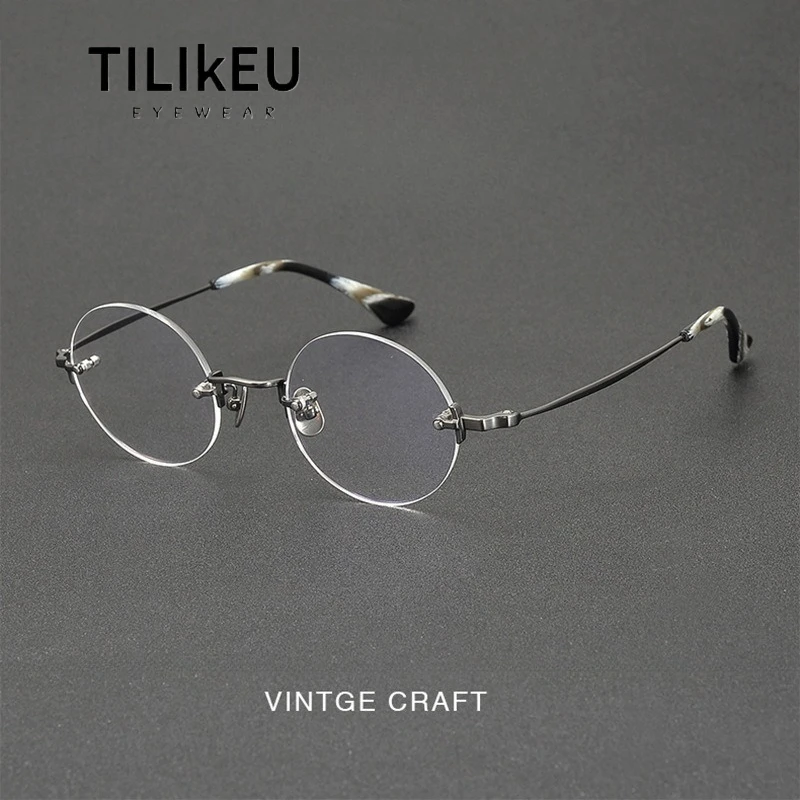 

Classic Small Round Rimless Pure Titanium Glasses Frame for Men New Ultralight Retro Women Optical Prescription Eyeglasses Frame