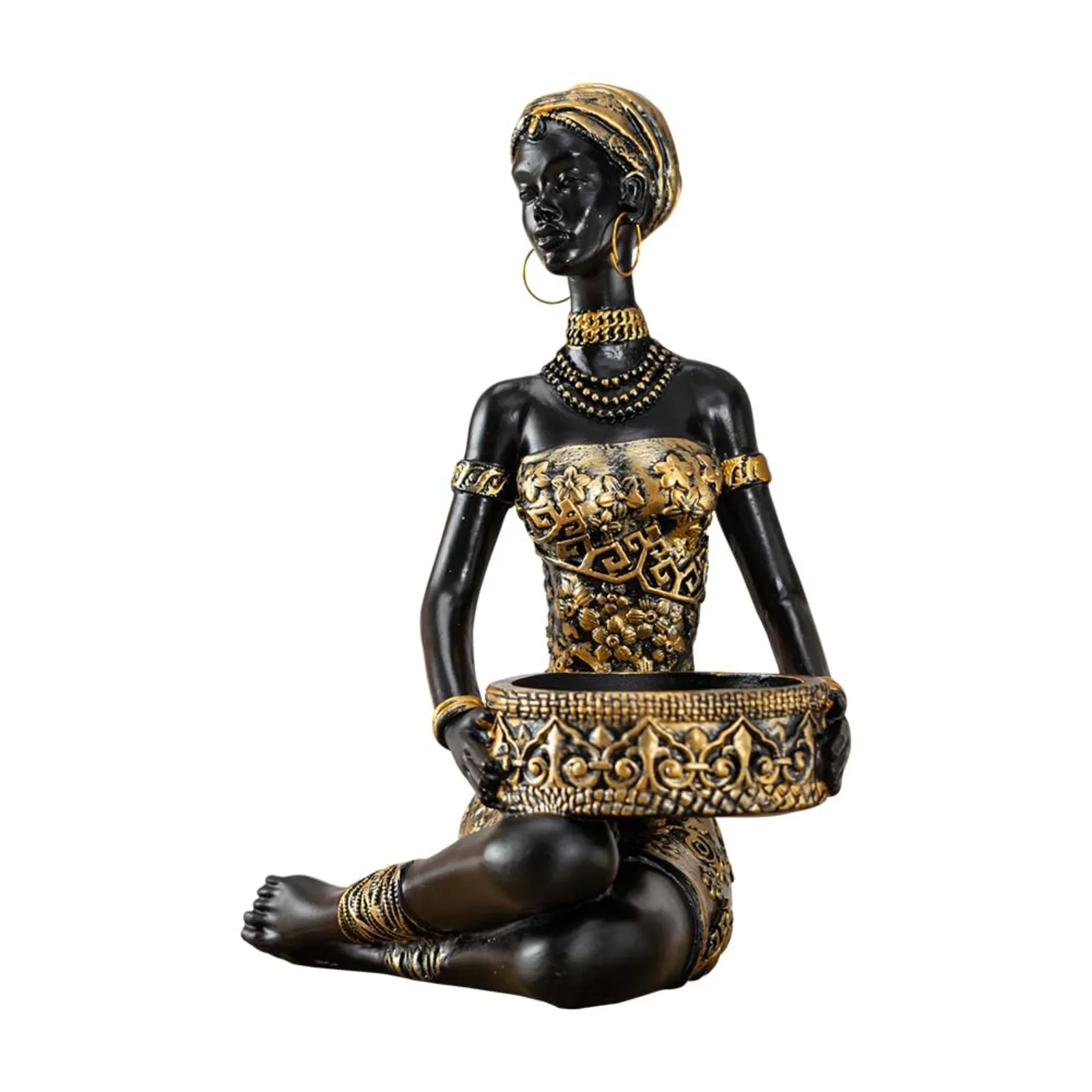 Resin African Woman Figurine Modern Statue Decorative Sculpture Tray Design Home Decor Shelf Ornament Bedroom Office Accessories