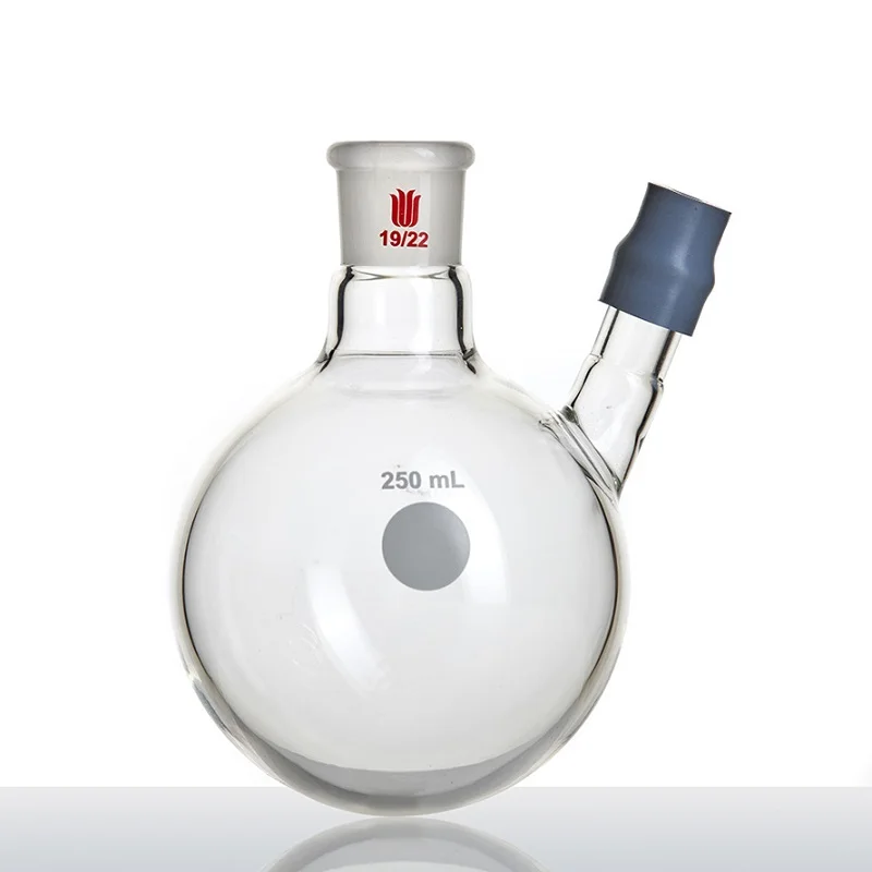 SYNTHWARE Round bottomed flask with rubber cap for thermometer sleeve, Borosilicate glass, F14