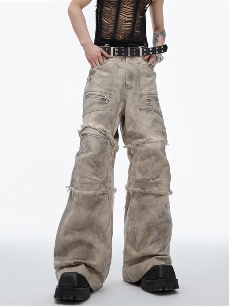 2024 Ropa Grunge Y2K Streetwear Vintage Grey Baggy Stacked Jeans Cargo Pants For Men Clothes Wide Leg Gothic Loose Long Trousers