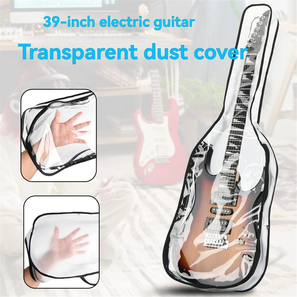 

New 3C- Dust Case for 39In Electric Guitar Universal Dust-Proof Storage Bag Guitar Storage Bag Transparent Dustproof Storage Bag