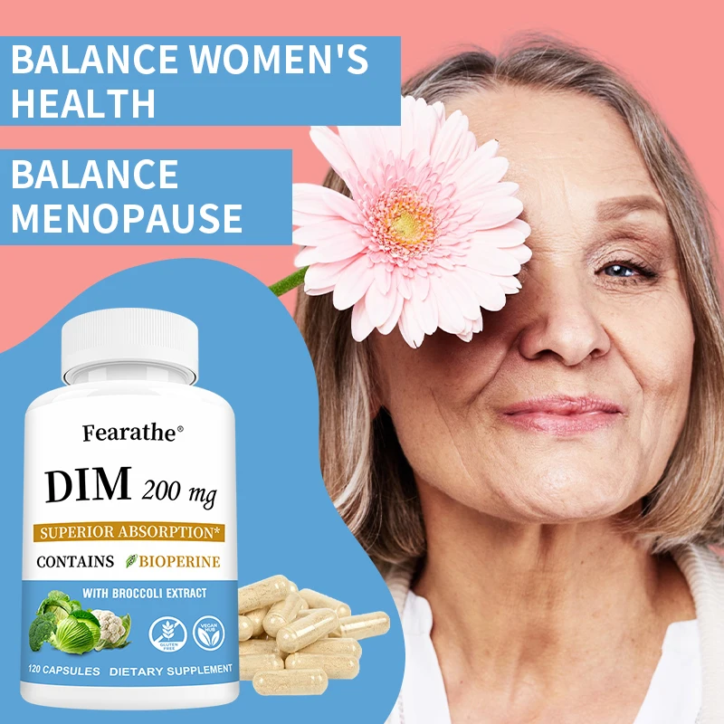 DIM Supplement 200mg- DIM Diindolylmethane Plus Black Pepper for Female Endocrine Balance, Menopause Relief, Acne, PCOS, Fitness