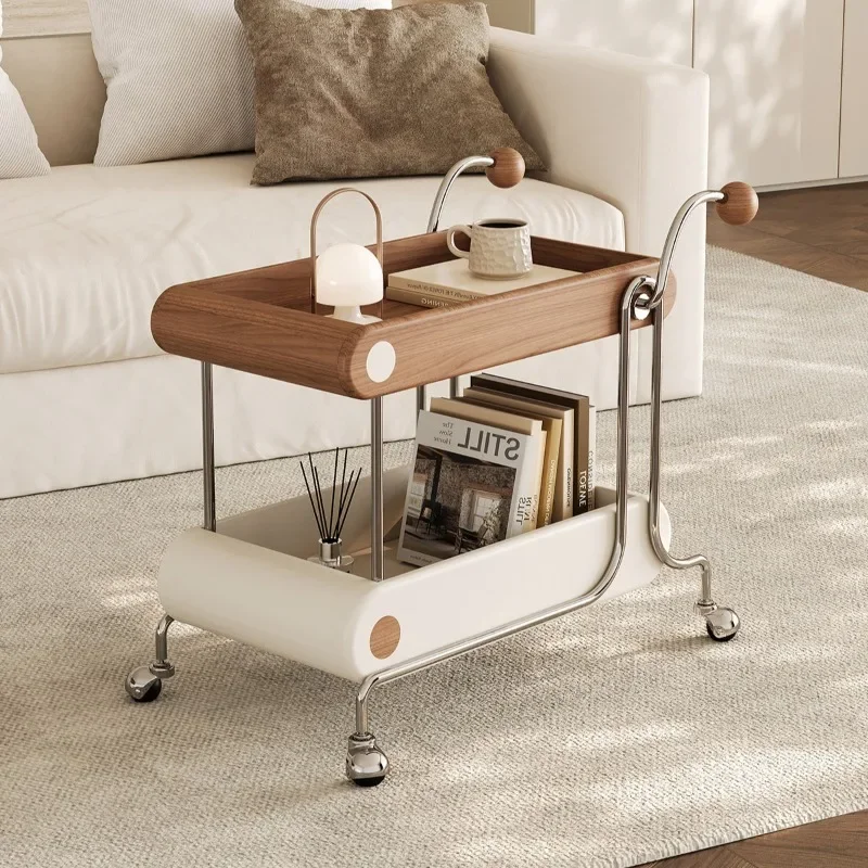 Retro Rolling Bar Cart with Wooden Top, Mid-Century Style Mobile Side Table,Multi-Functional End Table for Living Room & Kitch