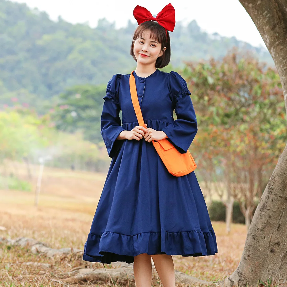 사랑스러운 마녀 의상 드레스 코스프레 롤 플레잉 애니메이션 작은 마녀 키키의 귀여운 할로윈 의상 여성 전통 의상