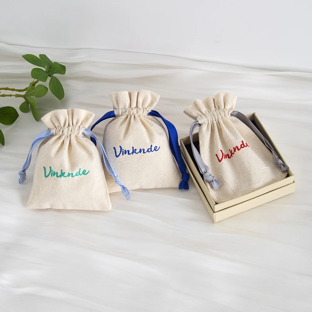 

100pcs Small Natural Cotton Jewelry Packaging Bags Custom Logo Drawstring Gift Pouches for Wedding Birthday Perfume Cosmetic Bag