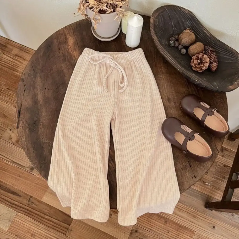 

Baggy Loose Girl Straight Leg Pants Drawstring High Waist Teens Casual Pants Elastic Trousers Children Wide Leg Pants Autumn