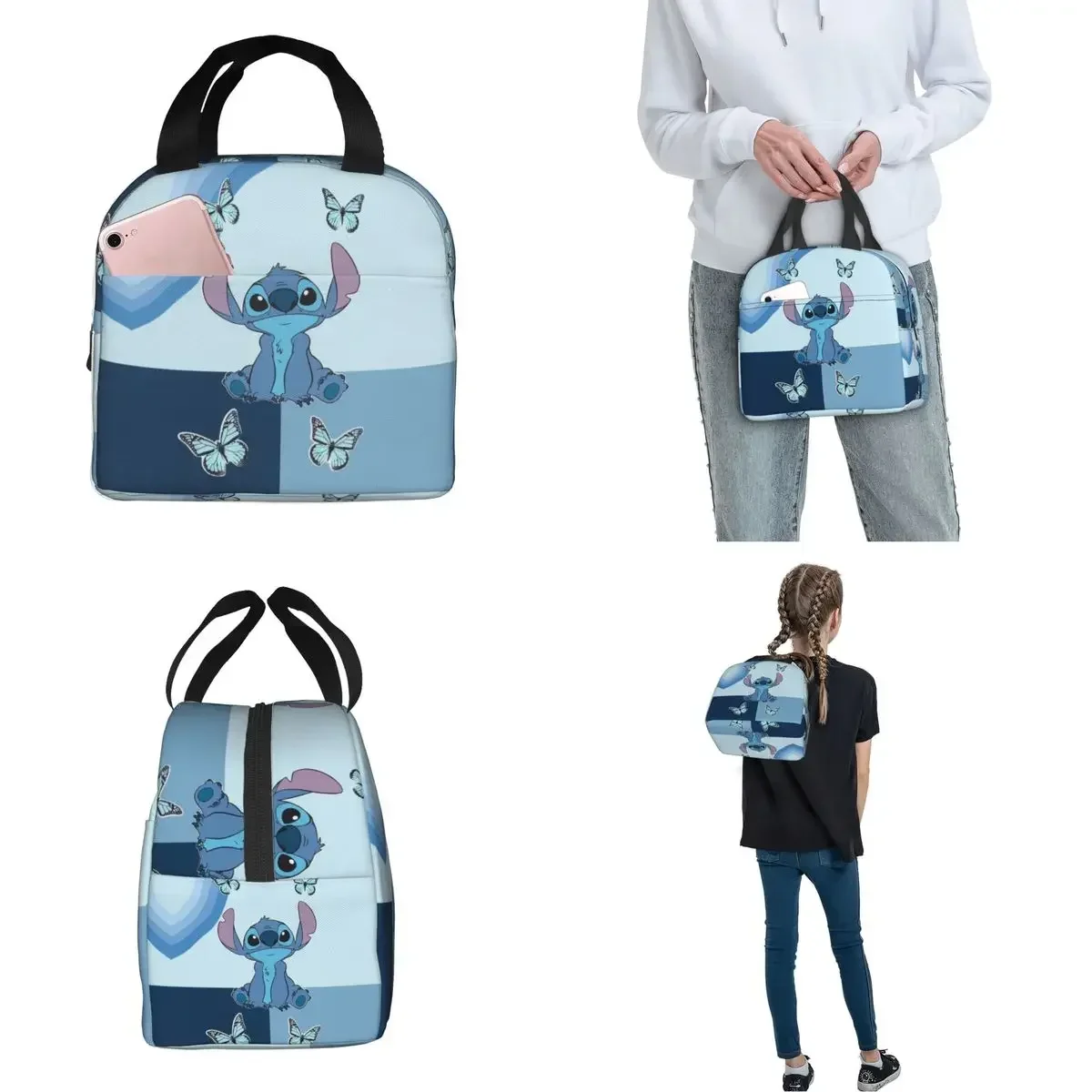 

Lilo Stitch Cartoon Butterfly Insulated Lunch Bag Portable Lunch Container Thermal Bag Lunch Box Tote Office Travel Food Handbag