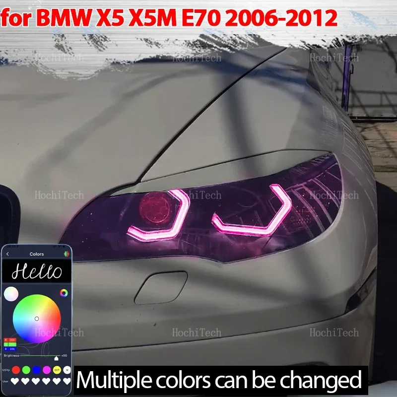

APP control Car Headlight DRL Daytime Running Light for BMW X5 X5M E70 2007-2013 RGB colorful Angel Eyes Rings Led M4 style
