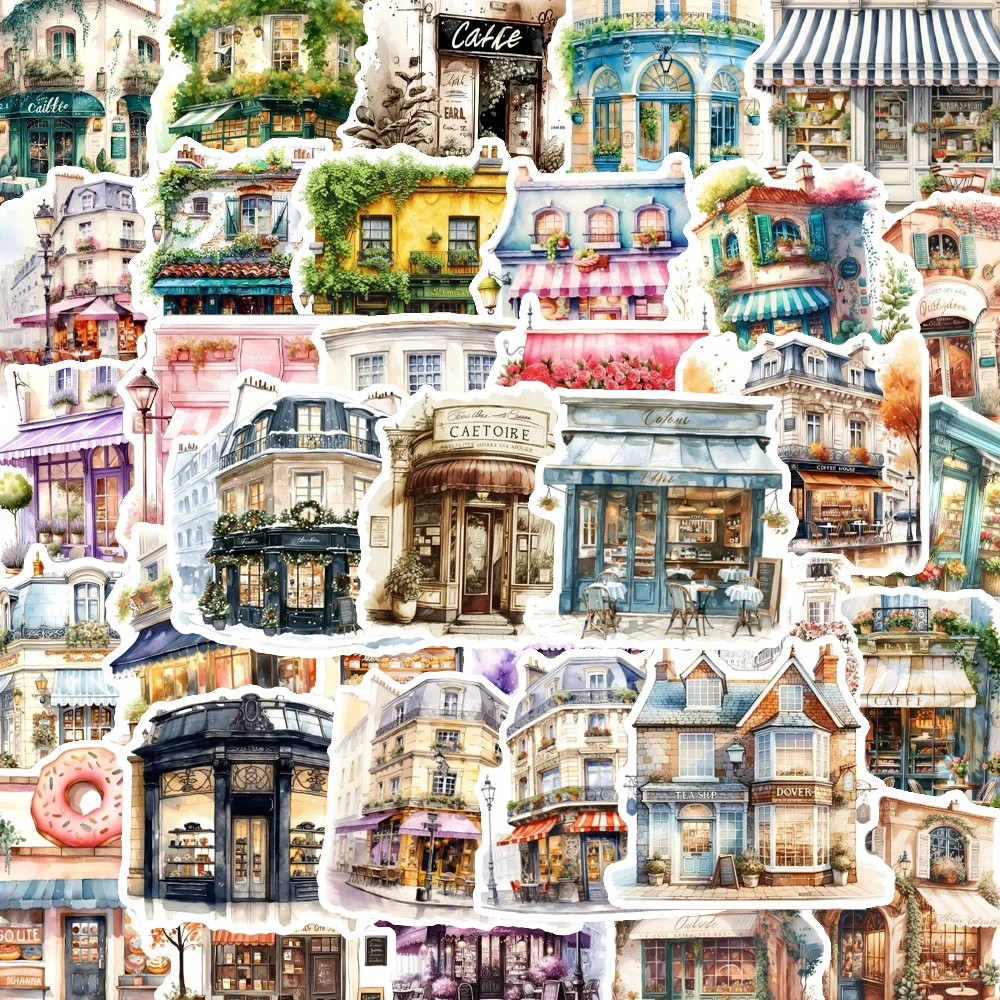 10/30/50pcs Watercolor Style Convenience Store Stickers Vintage Graffiti Decals DIY Motorcycle Luggage Aesthetic Cartoon Sticker