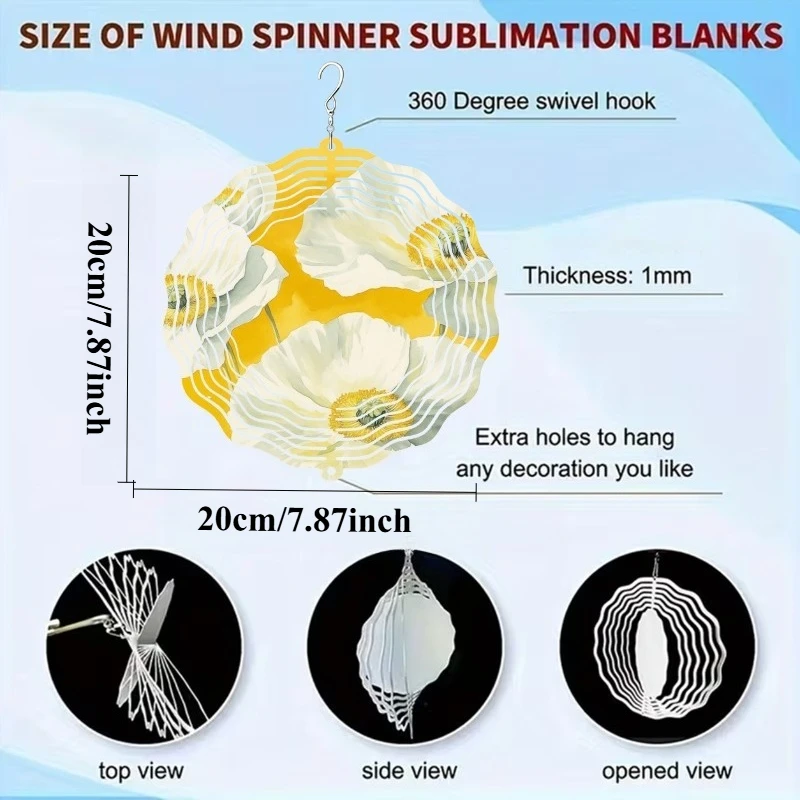 1pc, 360 Rotating Hook Windmill Decoration, Mandala Pattern Metal 3D Rotating Wind Chime with Outdoor Garden